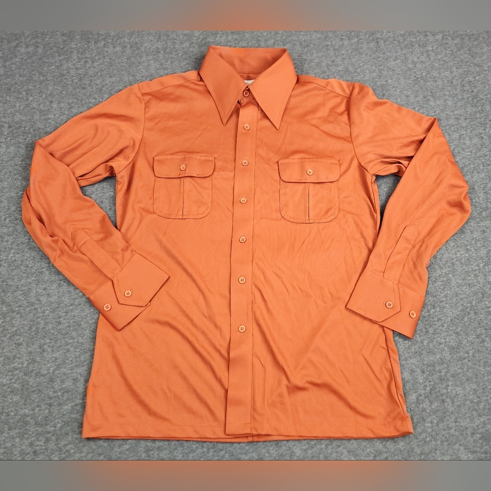 Lord And Taylor Multi Pocket Shirt Mens Large Orange Long Sleeve Button Up 70s